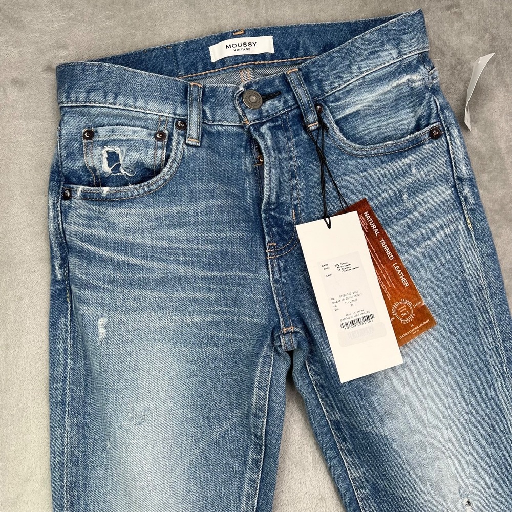 Moussy Vintage Jeans Women 24 Blue Diana Skinny Low Rise Made in Japan Denim New - Picture 6 of 16